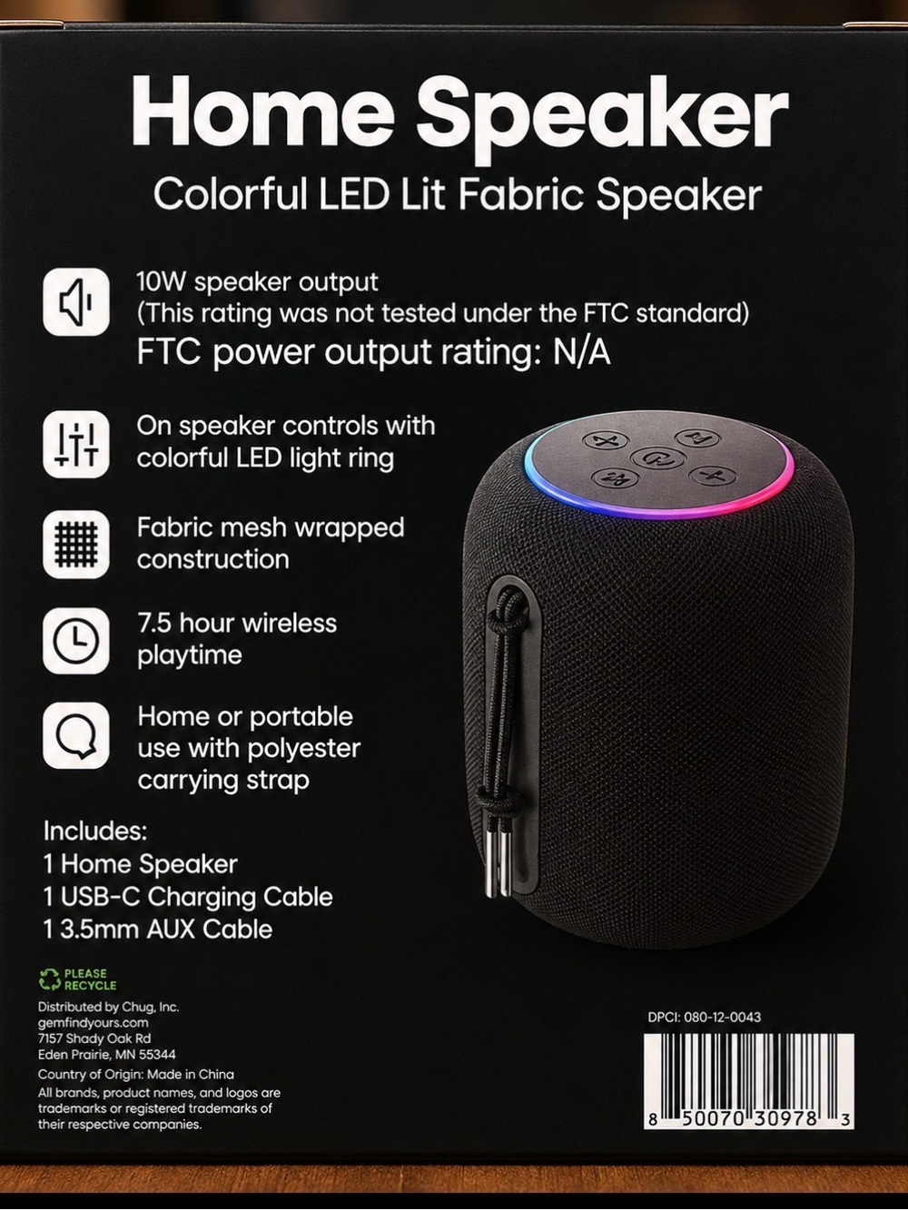 Home Speaker Colorful LED Fabric Speaker - Black